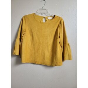 Altar'd State Mustard Yellow Faux Suede Bell Sleeve Flared Cuff Top Blouse Small